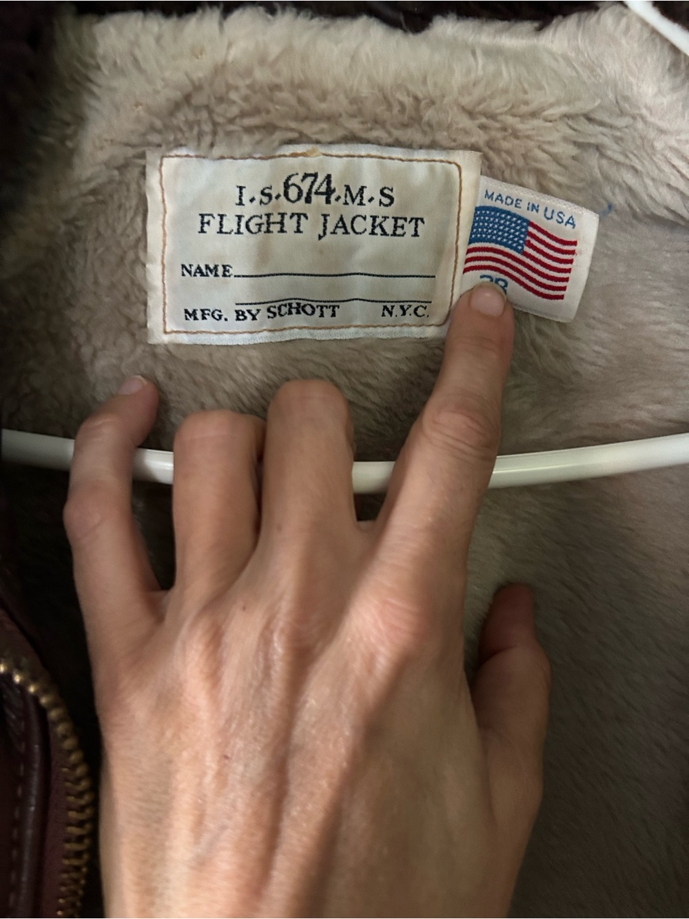 Vintage Schott Flight Jacket - Brown Shearling-Lined Bomber - Picture 3 of 4